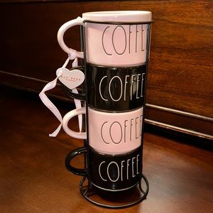 Rae Dunn 4 Stackable Coffee Mugs with Stand